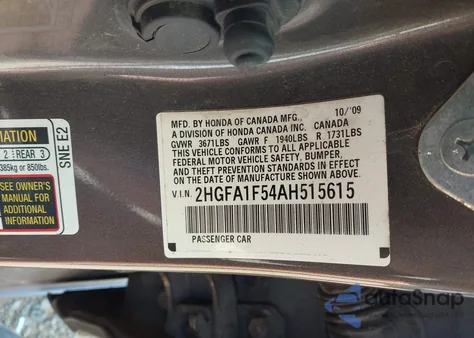 2010 Honda Civic Lx from USA, damaged, VIN 2HGFA1F54AH515615